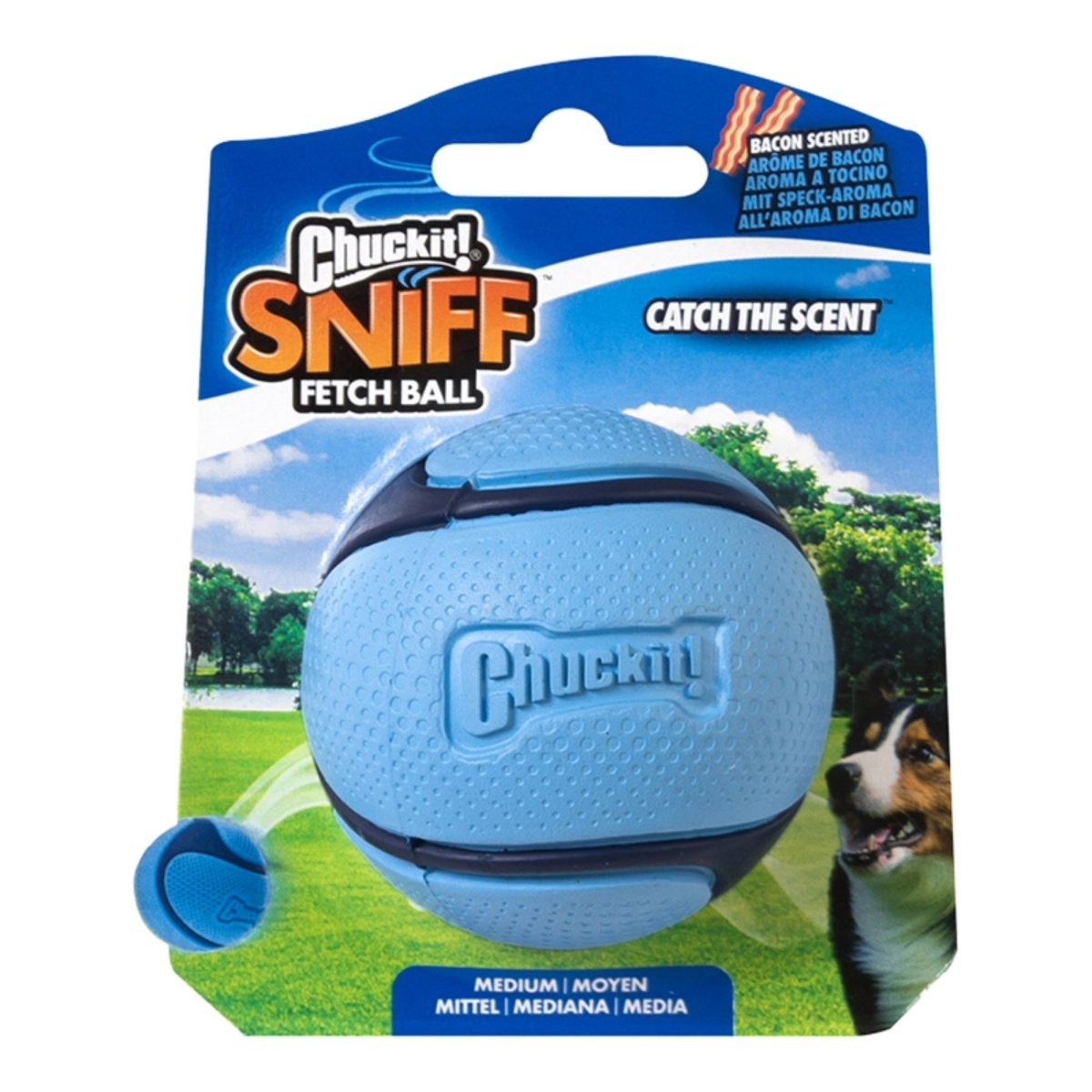 Chuckit Dog Sniff Fetch Ball Bacon Medium - Pets Perfect
