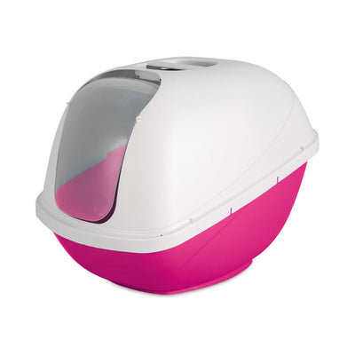 Petmate Basic Hooded Cat Litter Box Hot Pink Base; Pearl White Hood Large Default Title