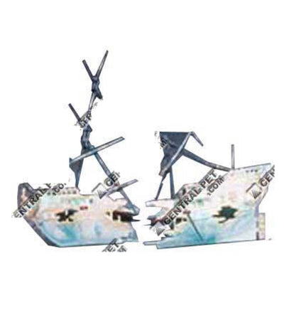 Penn-Plax Split Shipwreck Air Aquarium Ornament, Blue, White