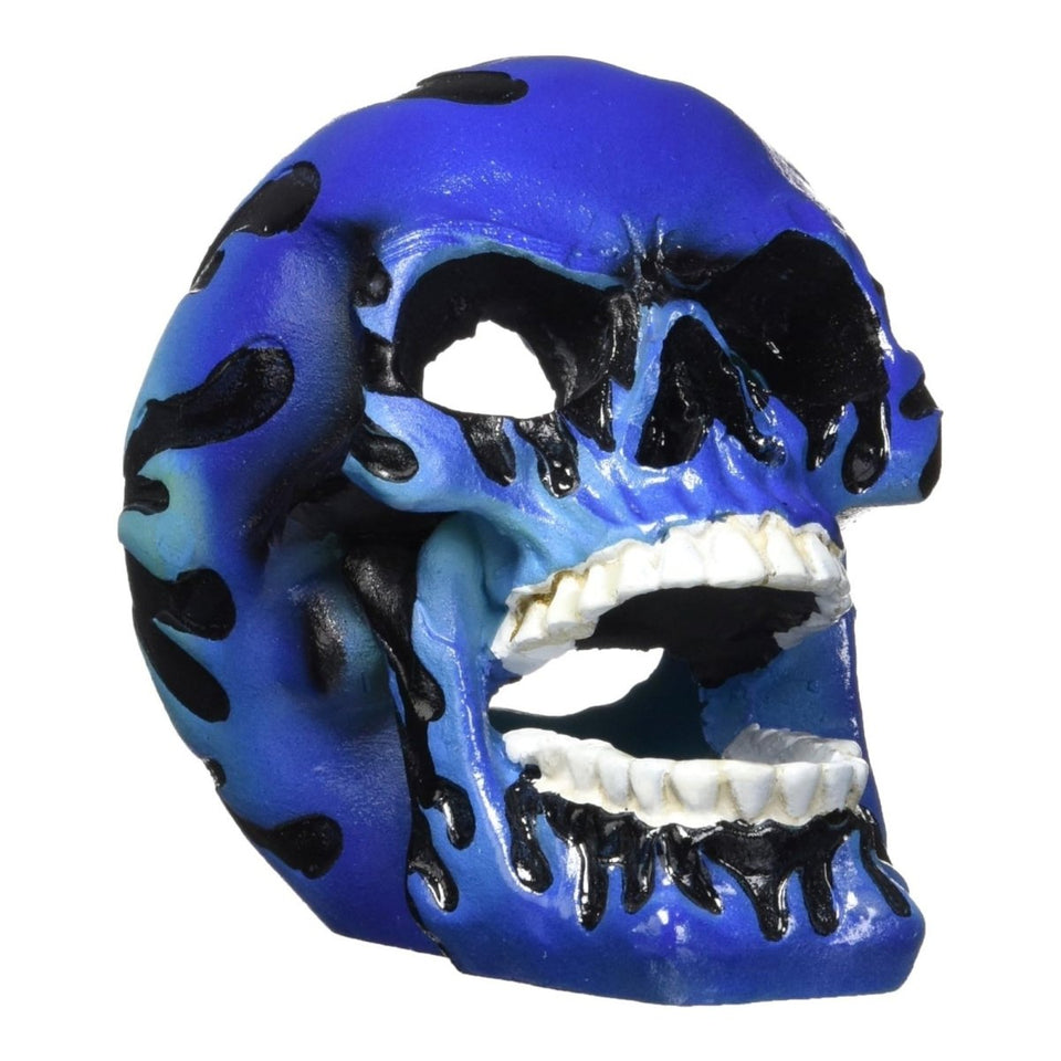 Penn-Plax Flaming Skull Aquarium Ornament, Blue, 3.5 in, Medium