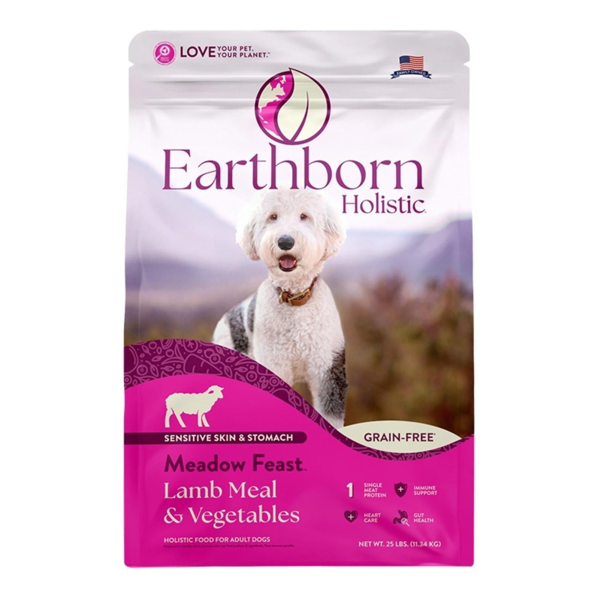 Earthborn Holistic Meadow Feast Grain - Free Dry Dog Food Lamb Meal & Vegetables 25lb - Pets Perfect