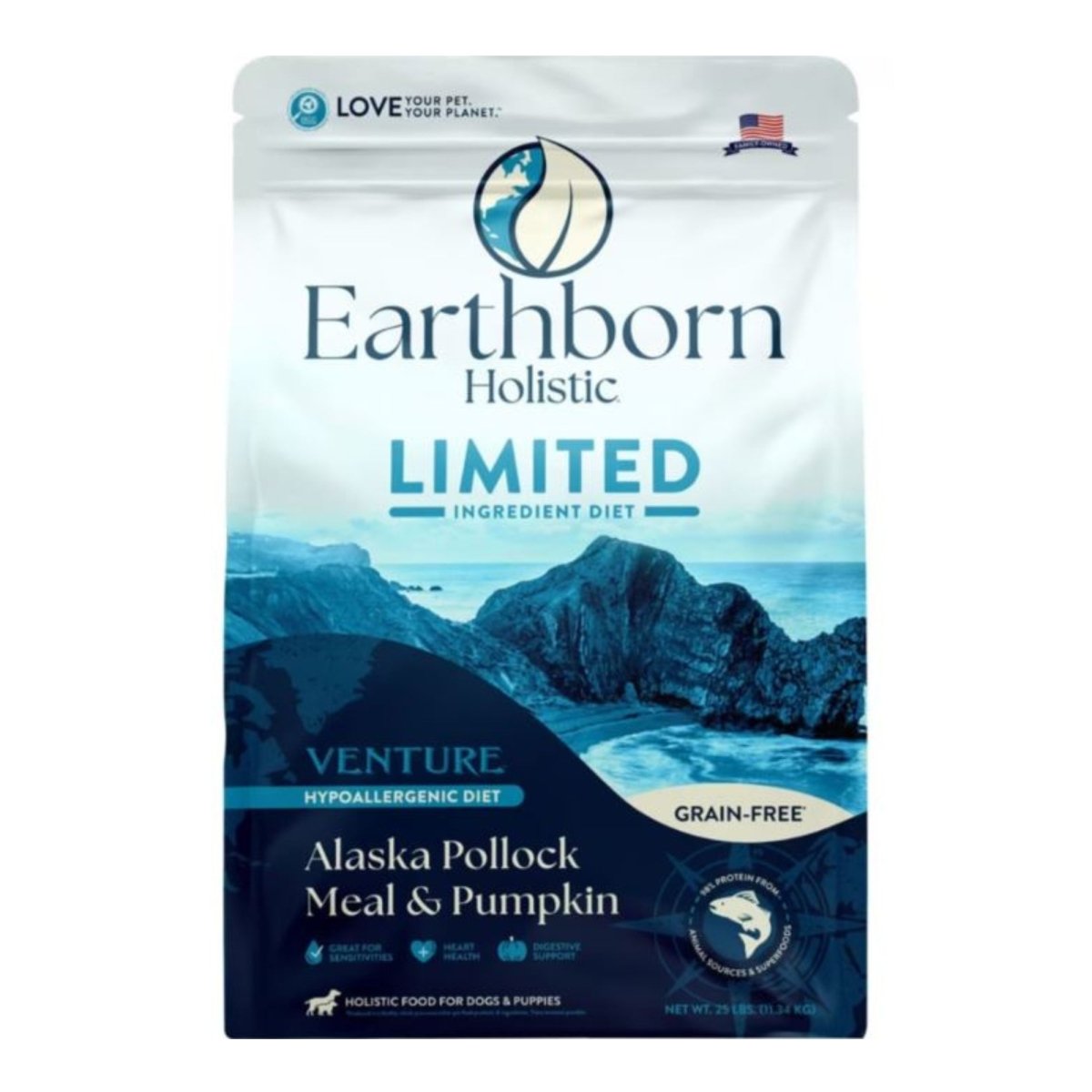 Earthborn Holistic Venture L.I.D. Grain - Free Dry Dog Food Alaska Pollock & Pumpkin 25lb - Pets Perfect