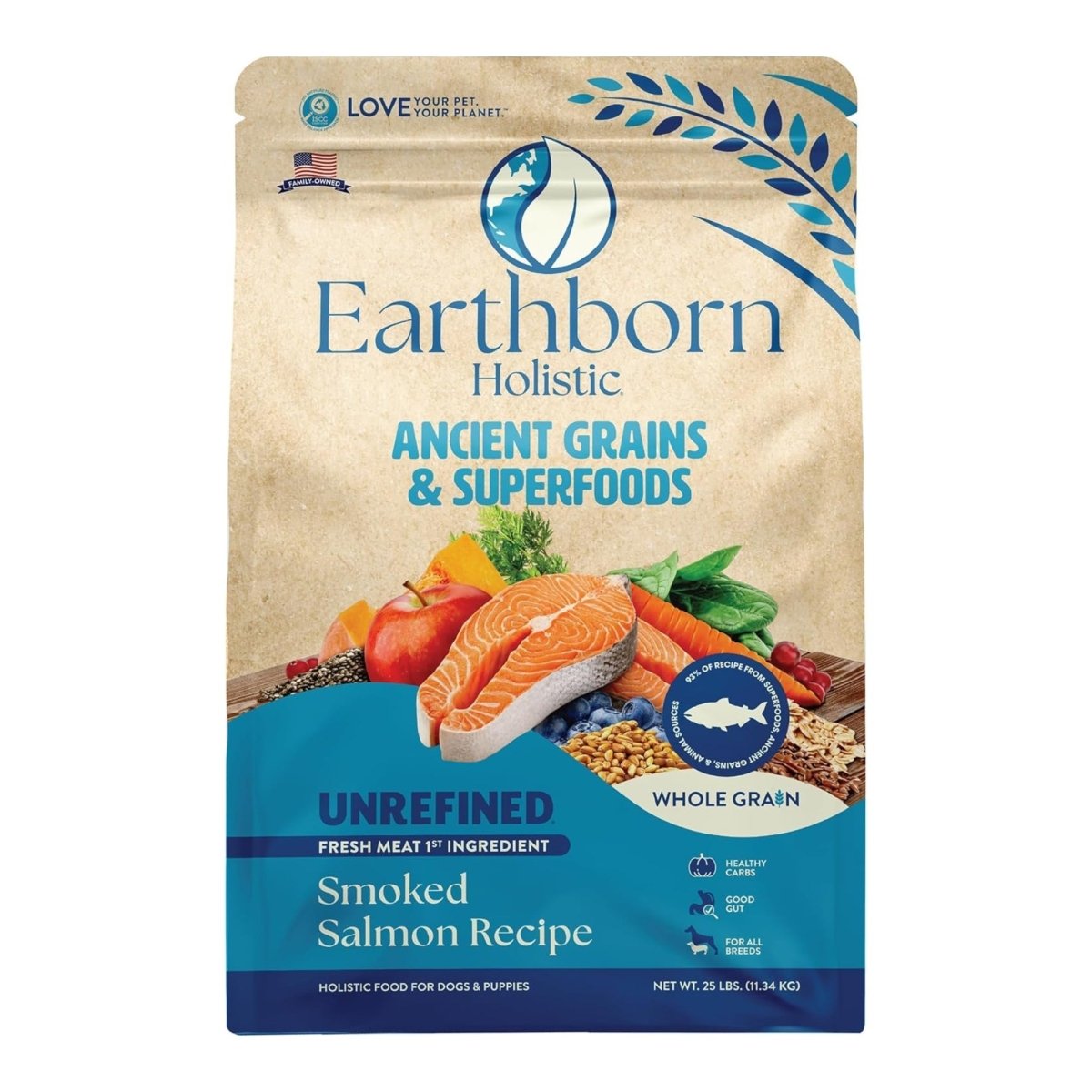Earthborn Holistic Unrefined Ancient Grains & Superfoods Dry Dog Food Smoked Salmon 25lb - Pets Perfect