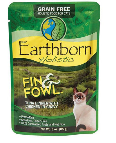 Earthborn Cat Grain-Free Fin and Fowl Tuna Dinner with Chicken in Gravy Pouch 3 oz. 24 ct - Pets Perfect