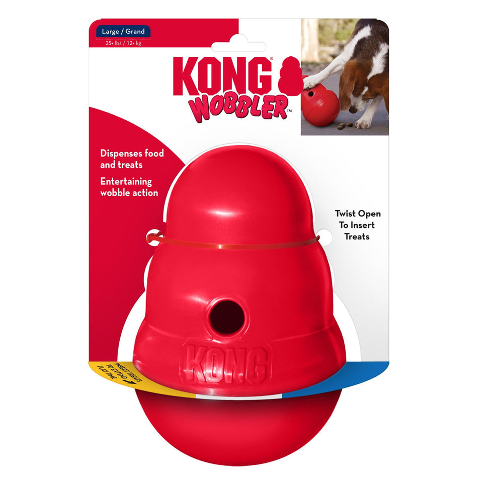 KONG Wobbler Dry Dog Food and Treat Dispenser Dog Toy, Red Large