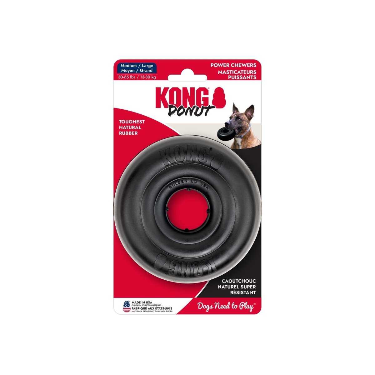 KONG Extreme Donut Dog Toy – Medium/Large, Black | Chew, Fetch & Bounce - Pets Perfect