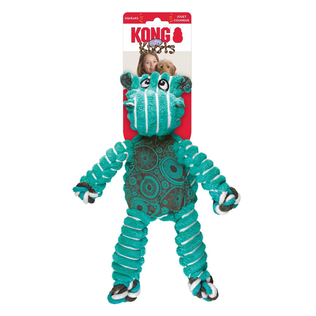 KONG Floppy Knots Hippo Plush Rope Dog Toy | Green | Medium/Large - Pets Perfect