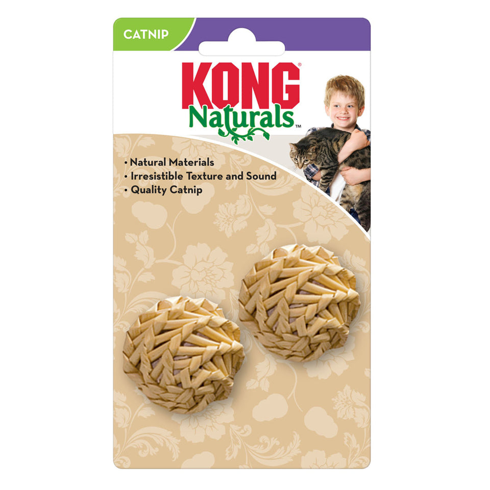 KONG Natural Straw Ball Catnip Cat Toy Beige, 2-Count