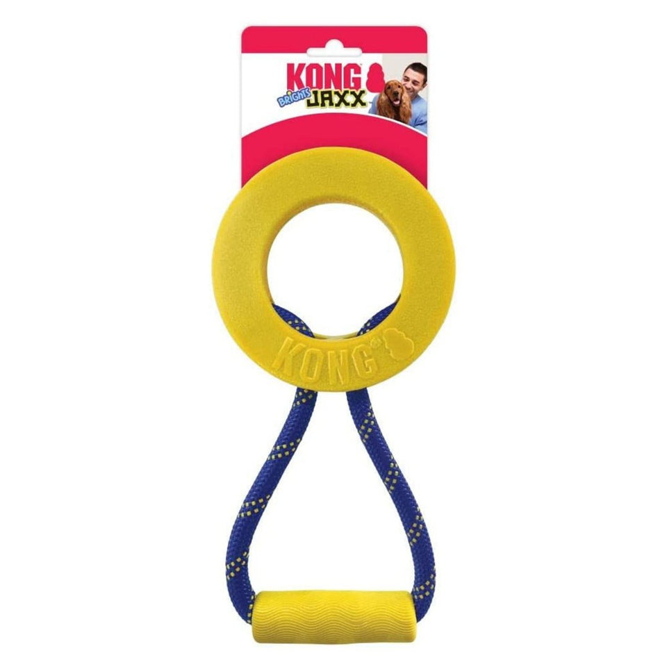 KONG Jaxx Brights Tug Ring Dog Toy - Large, Yellow & Blue