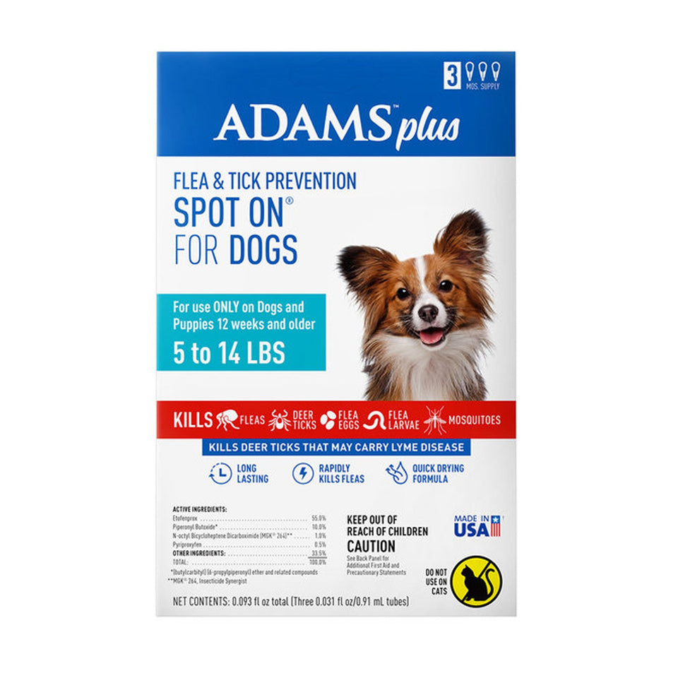 Adams Plus Flea Tick Prevention Spot On for Dogs 3 month supply, Clear, Small Dog 5 To, 14 lb