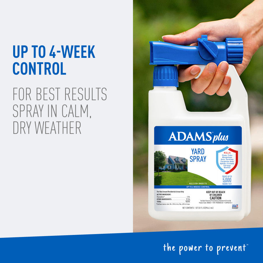 Hand gripping the yard spray bottle by its blue trigger nozzle
