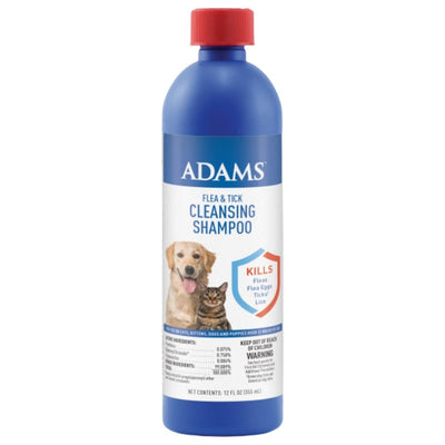 Flea Tick Cleansing Pet Shampoo bottle with dog and cat photo on label