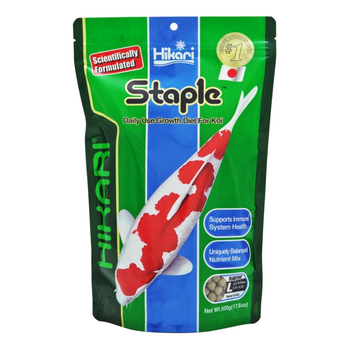 Hikari USA Staple Growth Formula Pellet Fish Food for Koi and Other Pond Fishes 1ea/17.6 oz, LG - Pets Perfect
