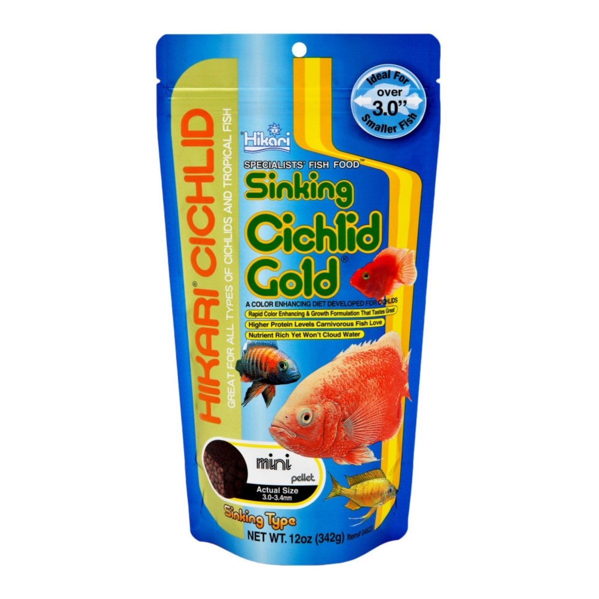 Hikari USA Cichlid Gold Sinking Pellets Fish Food 1ea/12 oz, Mini - Pets Perfect