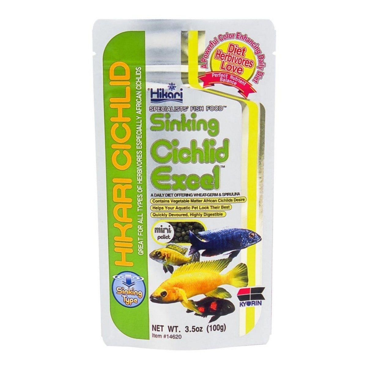 Hikari USA Cichlid Excel Sinking Pellets Fish Food 1ea/3.5 oz, Mini - Pets Perfect