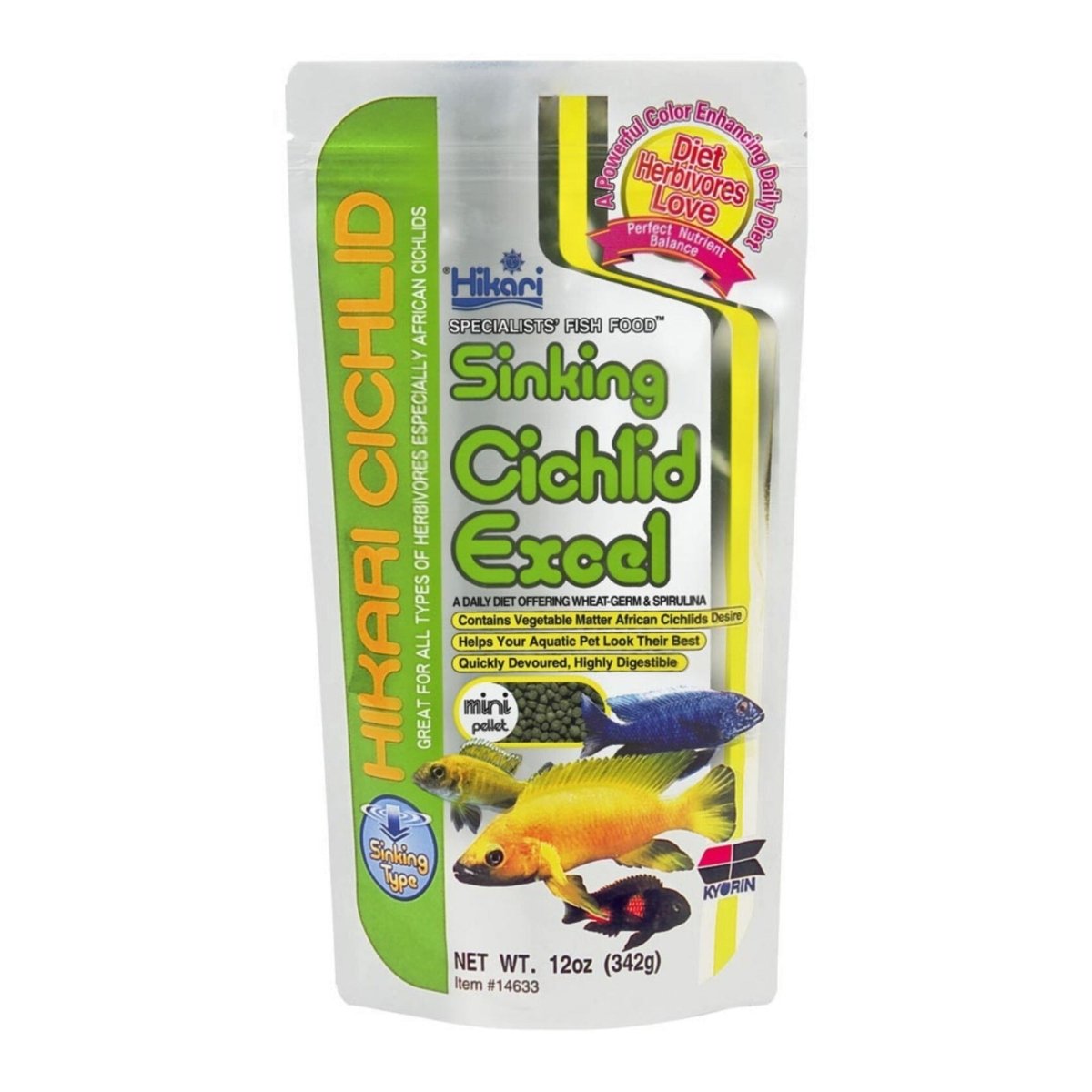 Hikari USA Cichlid Excel Sinking Pellets Fish Food 1ea/12 oz, Mini - Pets Perfect