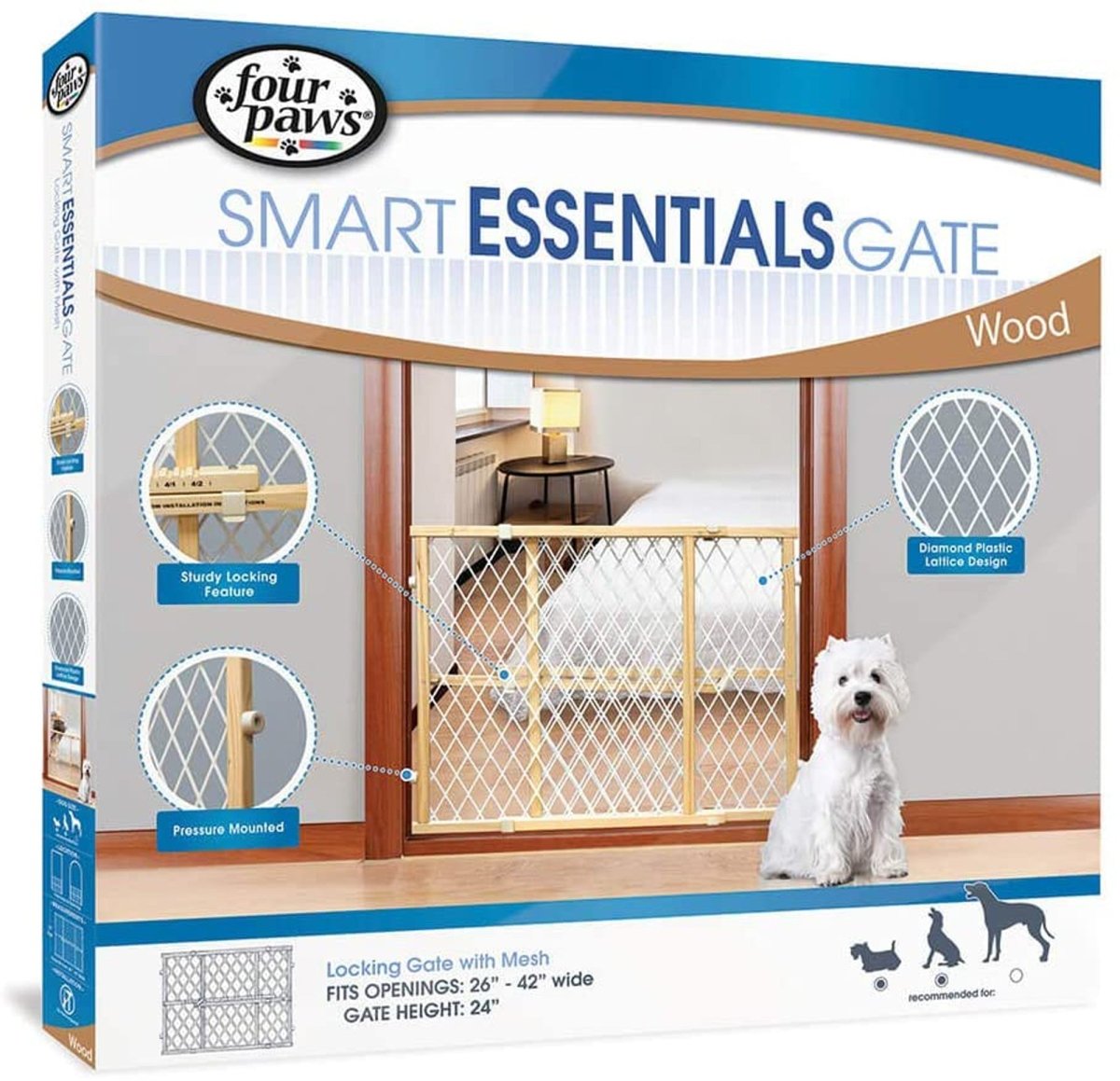 Four Paws Locking Wood Gate with Mesh 1ea/26 - 42 in W X 24 in H - Pets Perfect