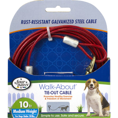 Four Paws Medium Weight Dog Tie-Out Cable, Red, 10 ft