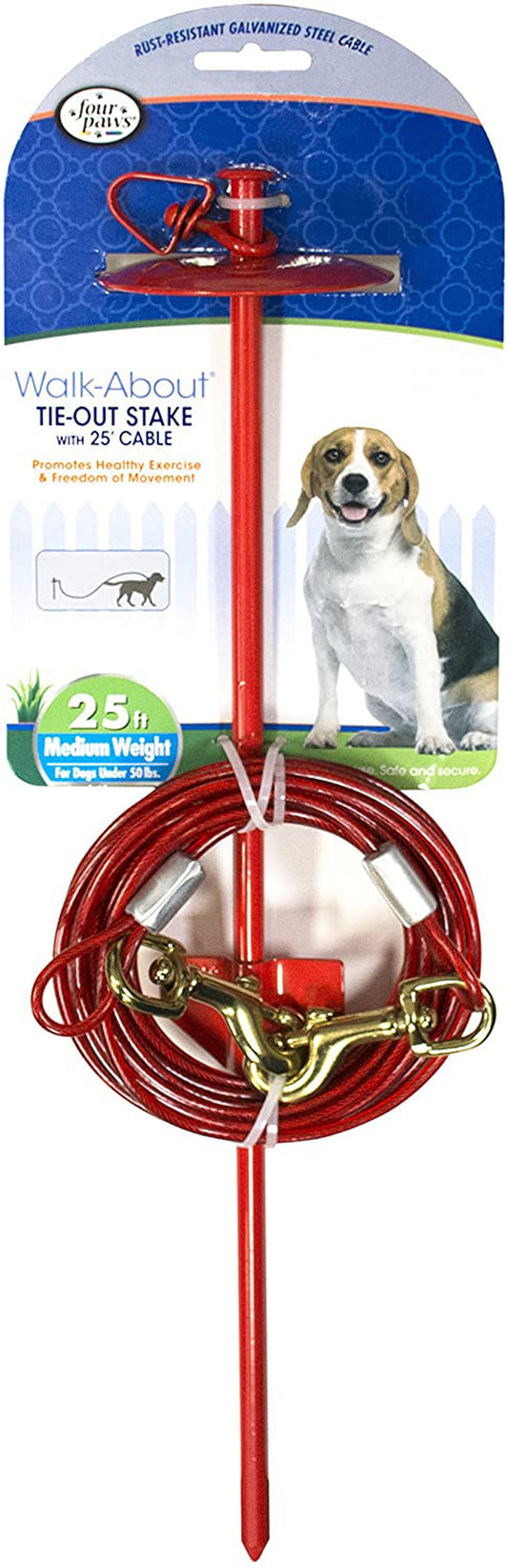Four Paws Roam About Dog Tie Out Stake with Cable Red, 1ea/25 Foot