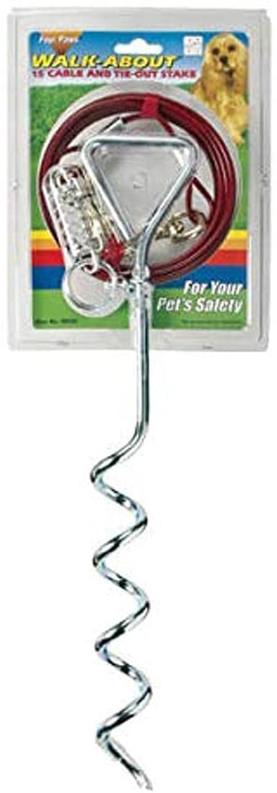 Four Paws Walk About TieOut Dog Spiral Stake, Silver, 15 ft