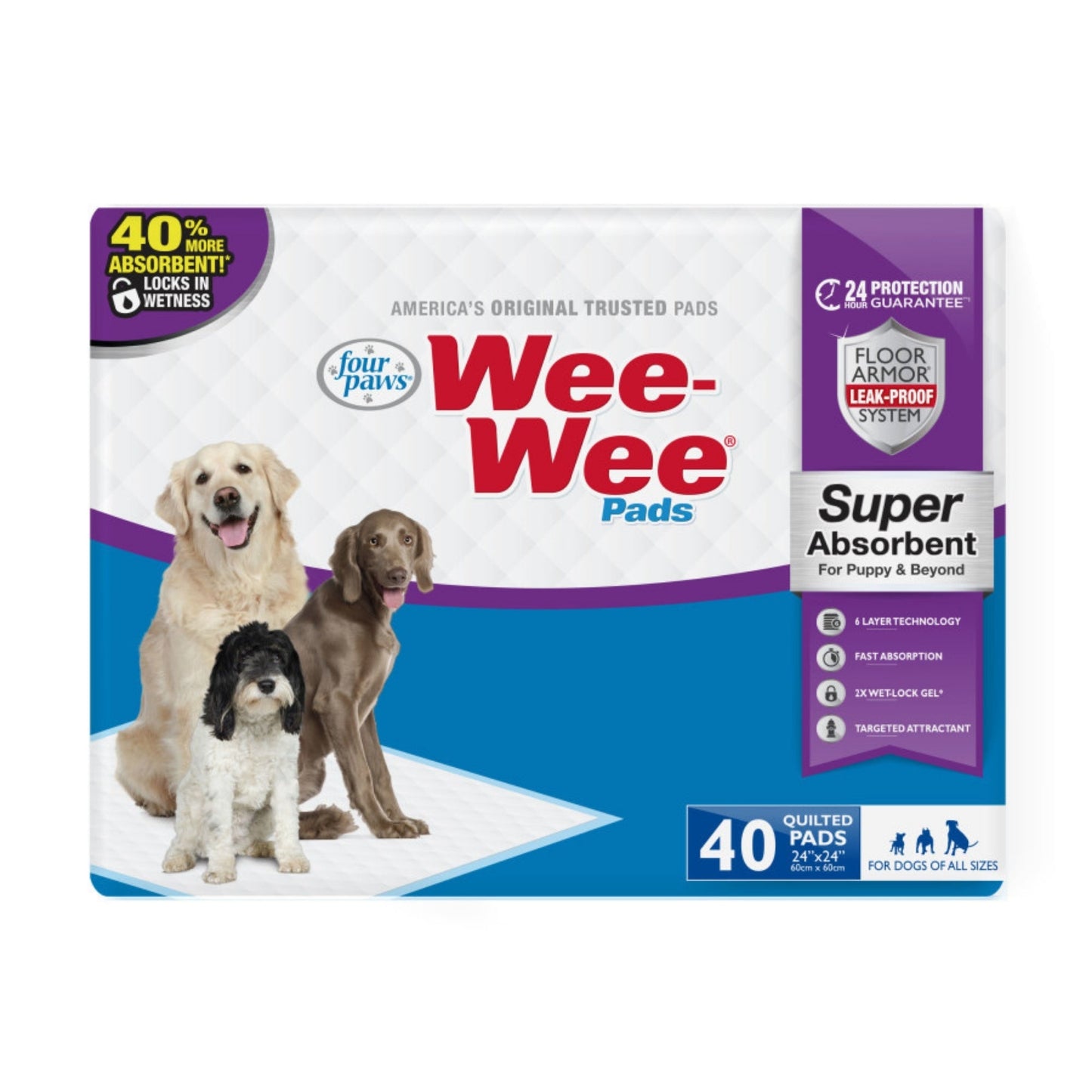 Four Paws WeeWee Super Absorbent Pads for Dogs 1ea/24 in X 24 in 40 ct - Pets Perfect