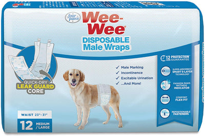 Four Paws WeeWee Disposable Male Dog Wraps Medium/Large 12 ct