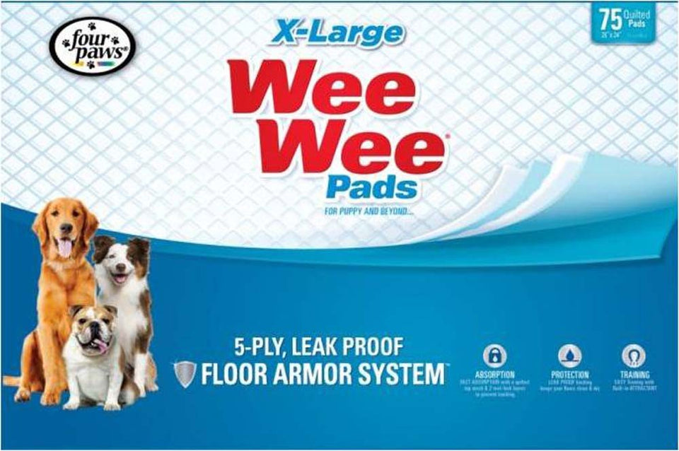 Four Paws WeeWee Superior Performance X-Large Dog Pee Pads with Runoff Edge Guard, 28 in x 34 in 75 ct