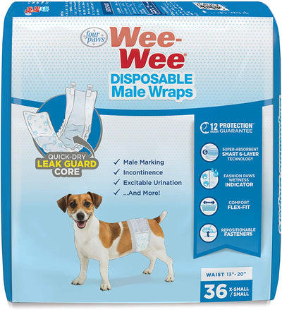 Four Paws WeeWee Disposable Male Dog Wraps X-Small/Small 36 ct