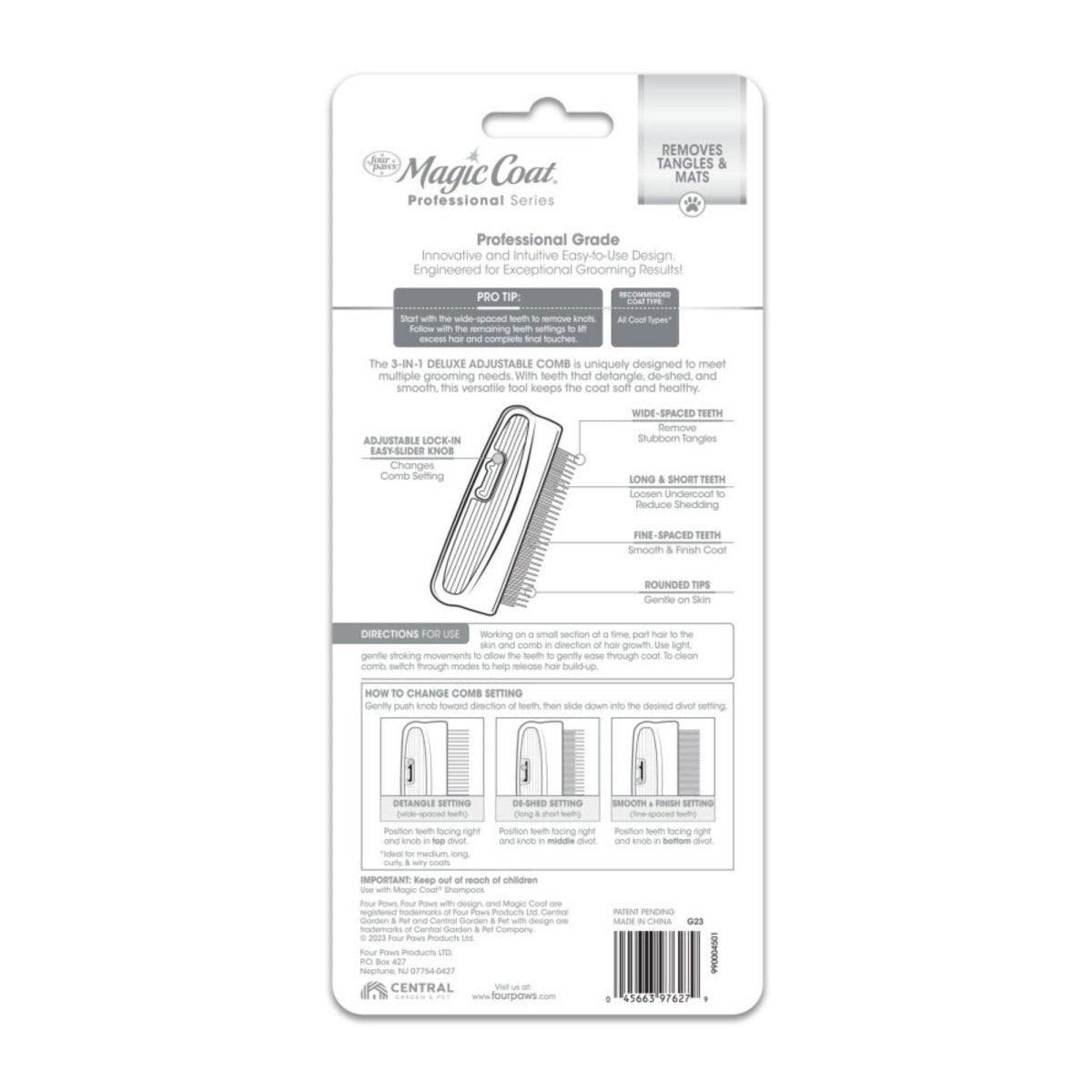 Four Paws Magic Coat Professional Series 3in1 Deluxe Adjustable Dog Comb 1ea/1 ct - Pets Perfect