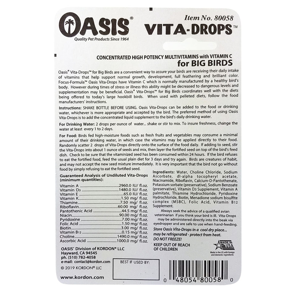 Oasis Vita Drops Multivitamin Supplement for Big Birds 1ea/2 floz.
