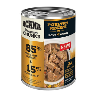 Acana Dog Grain Free Premium Chunks Poultry Recipe In Bone Broth 12.8oz. (Case of 12)