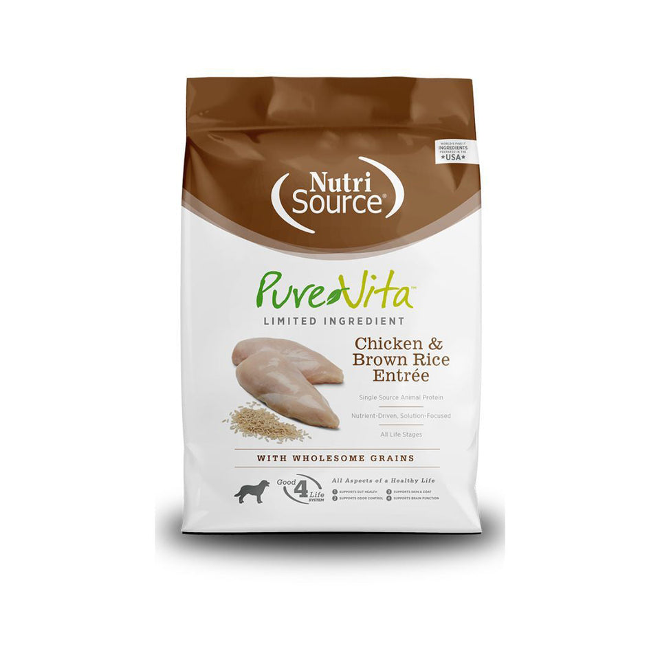 NutriSource PureVita LID Chicken & Brown Rice Entree Dry Dog Food, 25 lb