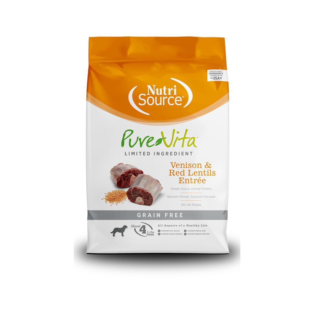 NutriSource PureVita LID Grain-Free Dry Dog Food Venison & Red Lentils Entrée 25 lb
