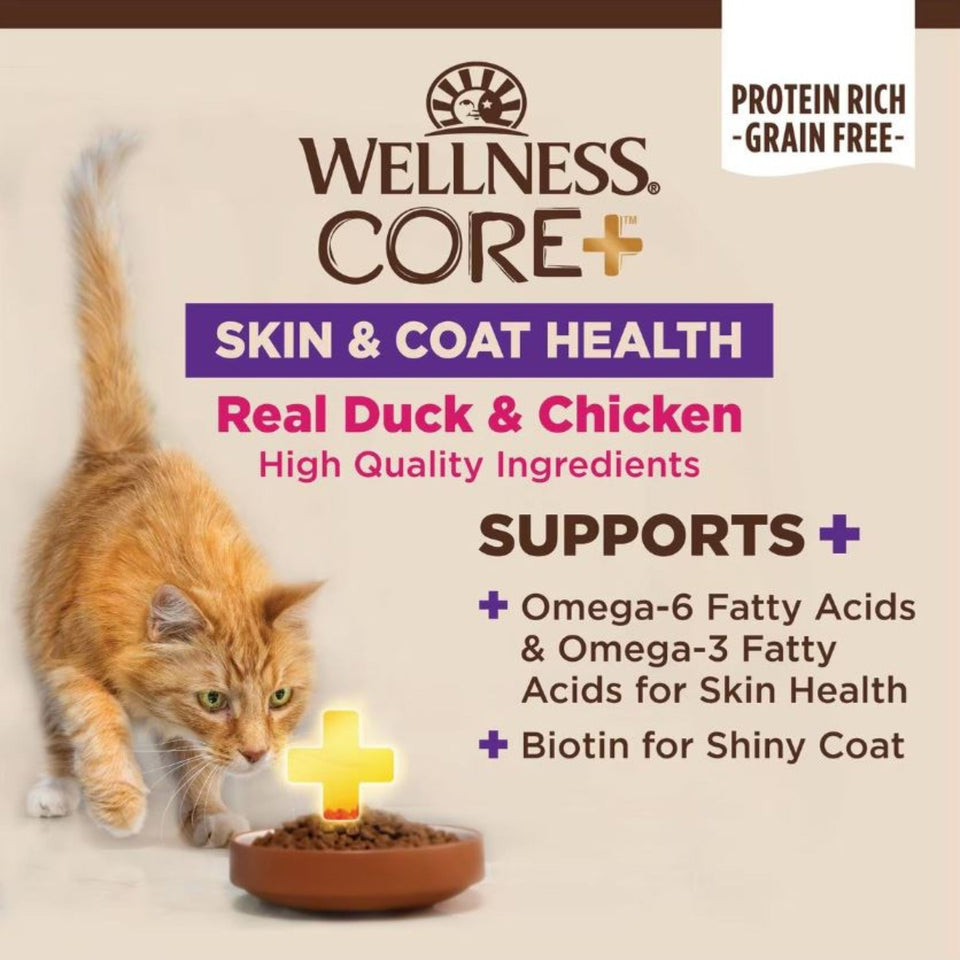 Wellness CORE+ Skin and Coat Wet Cat Food - Duck and Chicken Grain-Free Pate, 2.8 oz, 12 ct