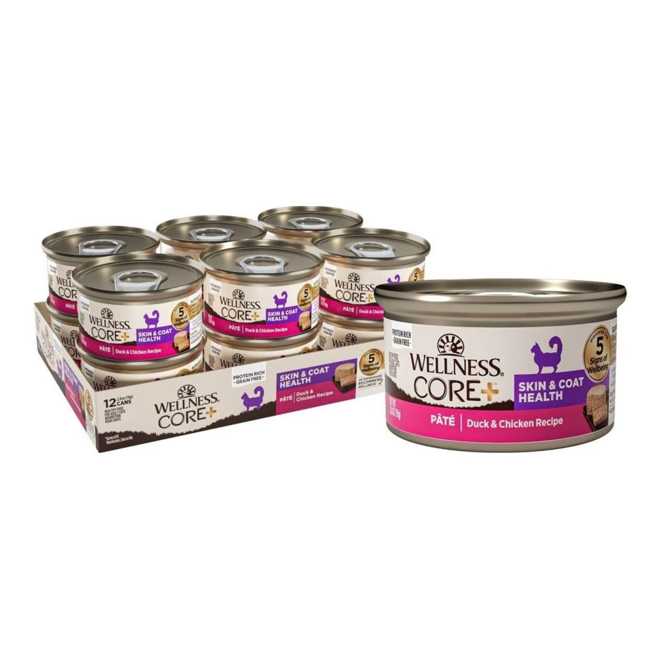 Wellness CORE+ Skin and Coat Wet Cat Food, Duck and Chicken GF Pate