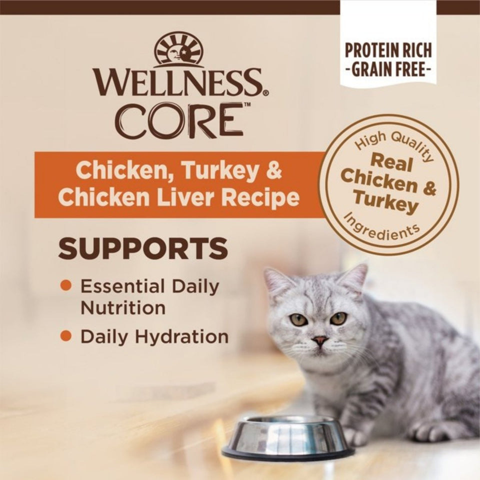 Wellness CORE Chicken, Turkey & Chicken Liver Pate Wet Cat Food, 3 oz, view 2