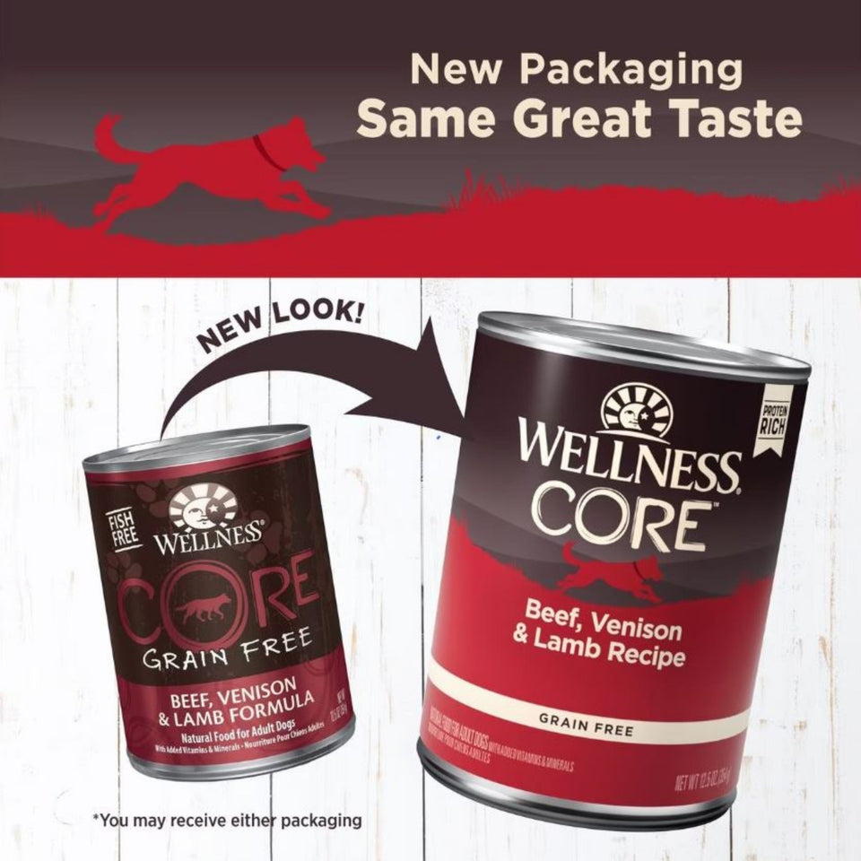 Wellness Dog Core Beef Venison Lamb Recipe 12.5oz. (Case of 12) - Dog Food Wet