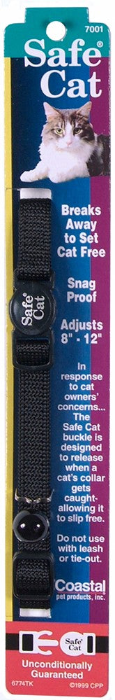 Safe Cat Adjustable Snag-Proof Nylon Breakaway Cat Collar, Black 3-8 in x 8-12 in