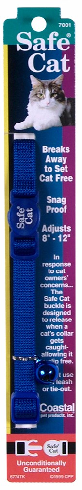 Safe Cat Adjustable Snag-Proof Nylon Breakaway Cat Collar, Blue 3-8 in x 8-12 in