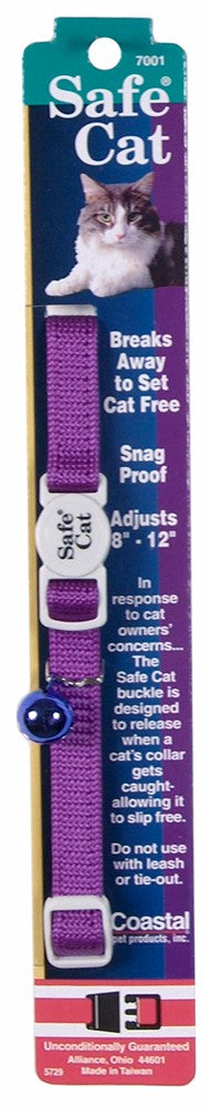 Safe Cat Adjustable Snag-Proof Nylon Breakaway Cat Collar Purple 3-8 in x 8-12 in