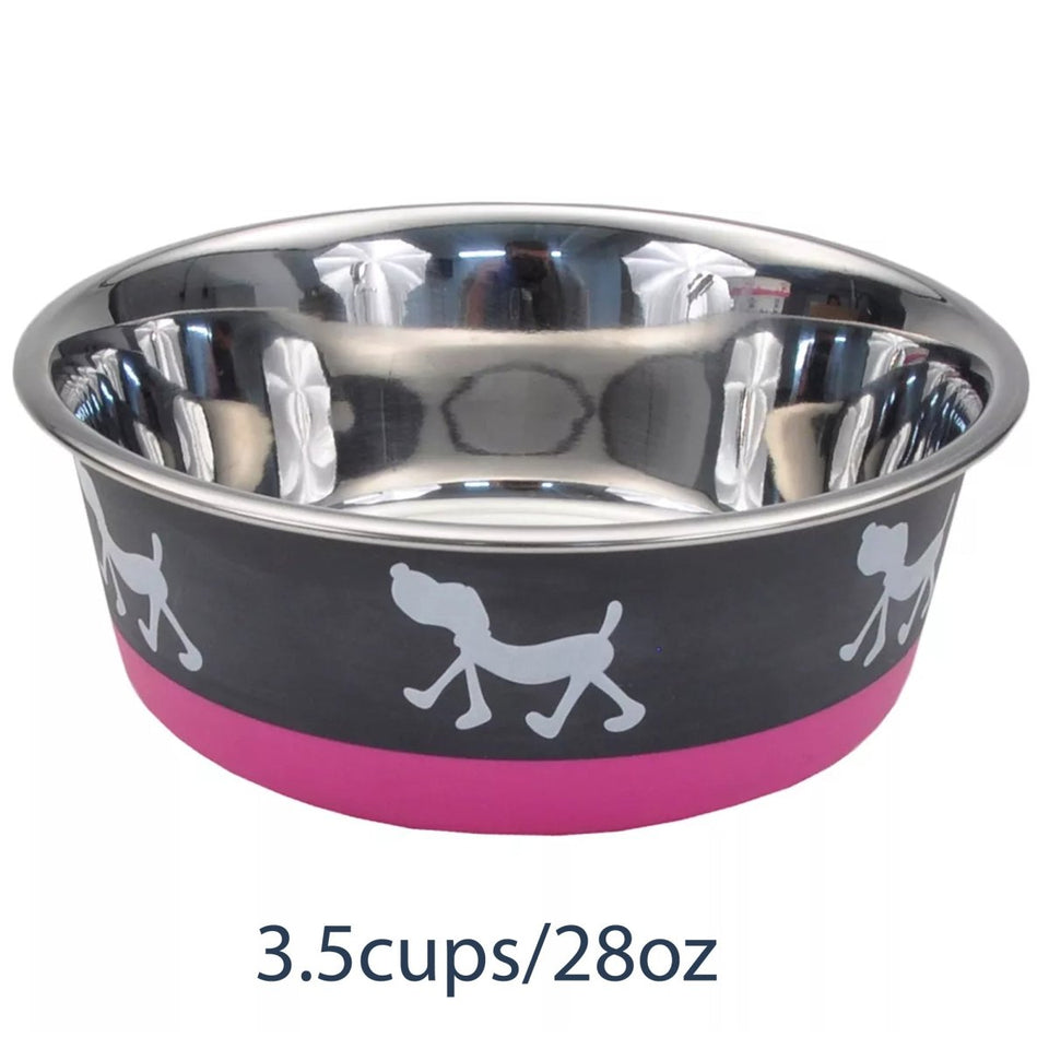 Coastal Pet Maslow Design Series Non-Skid Pup Design Dog Bowls Pink and, Grey 3.5 cups - Pets Perfect