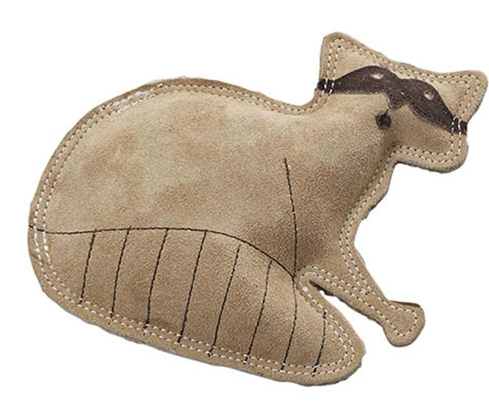 Dura-Fused Leather Dog Toy Raccoon, Tan Small
