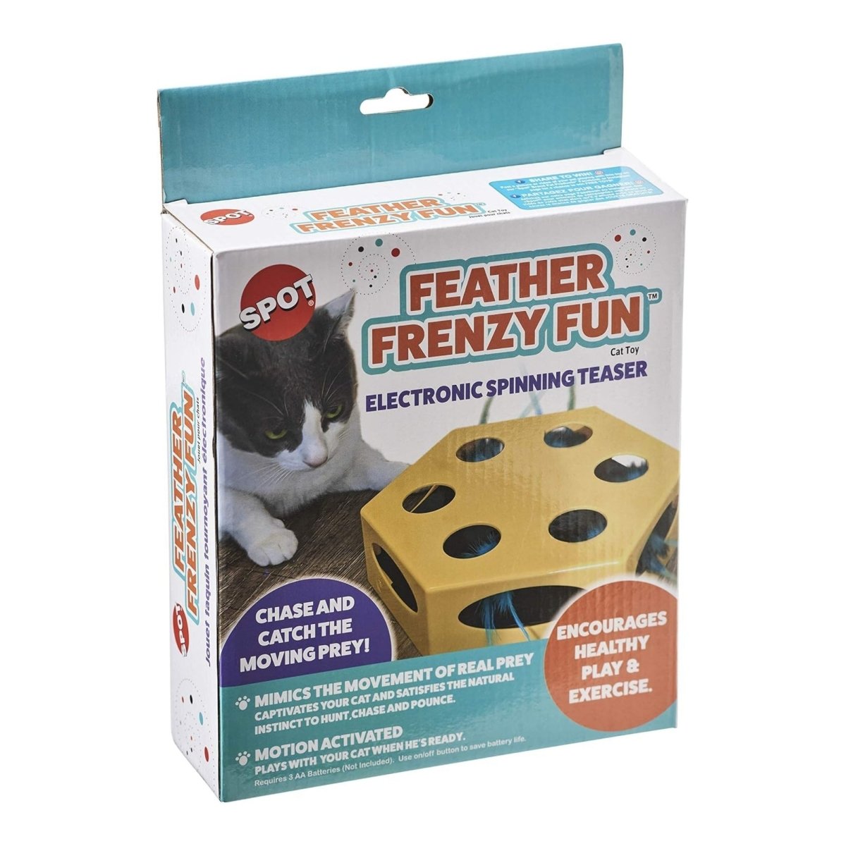 Spot Feather Frenzy Fun Cat Toy Yellow 8.5in - Pets Perfect