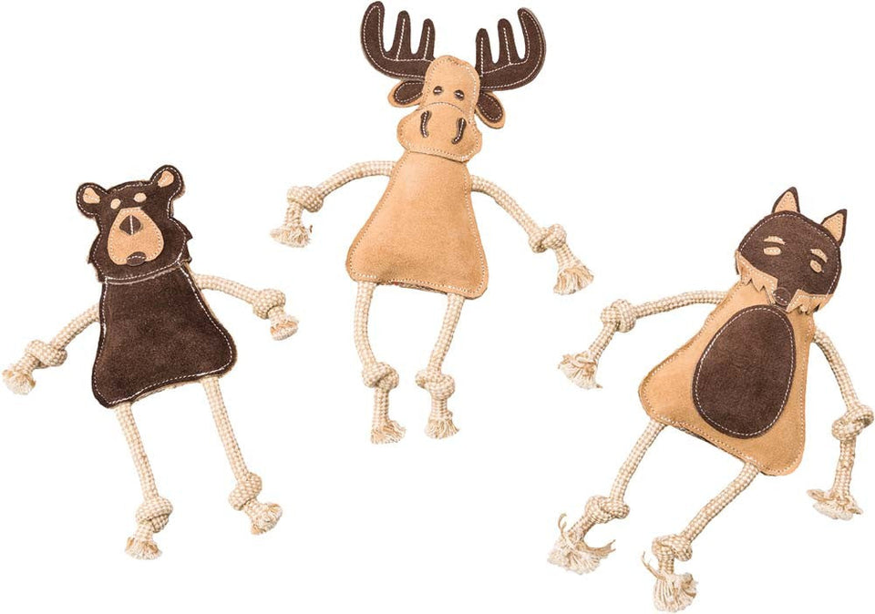 Dura-Fused Leather Forest Dog Toy Assorted, Brown, Tan, 14 in