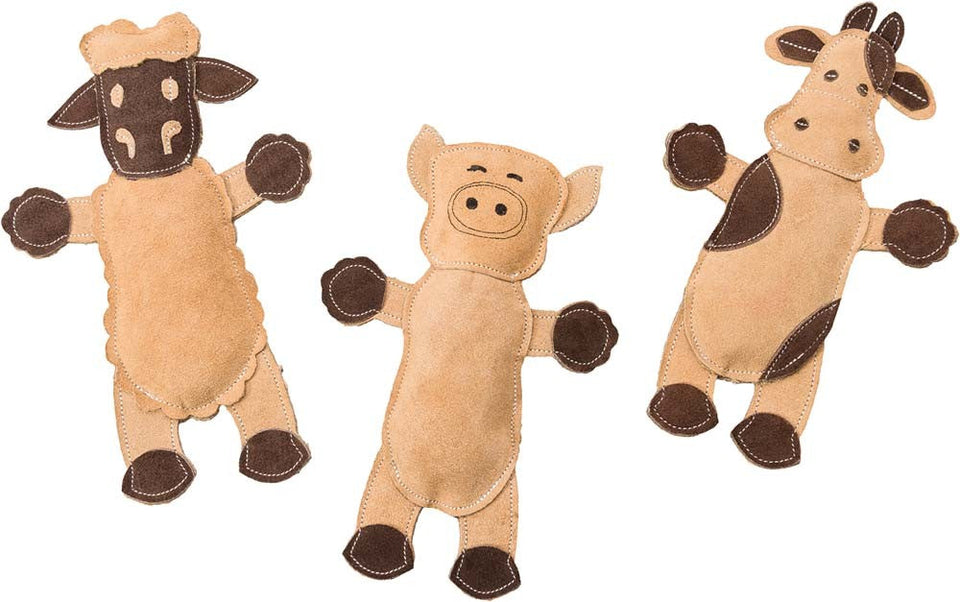 Dura-Fused Leather Barnyard Dog Toy Assorted, Brown, Tan, 11 in