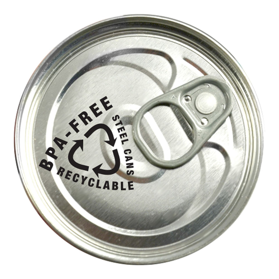 Close-up of pull-tab can lid with BPA-free recyclable steel can seal