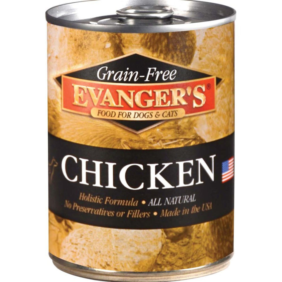 Evanger's Grain-Free Wet Dog & Cat Wet Dog Food Chicken, 12.8 oz each, Case of 12