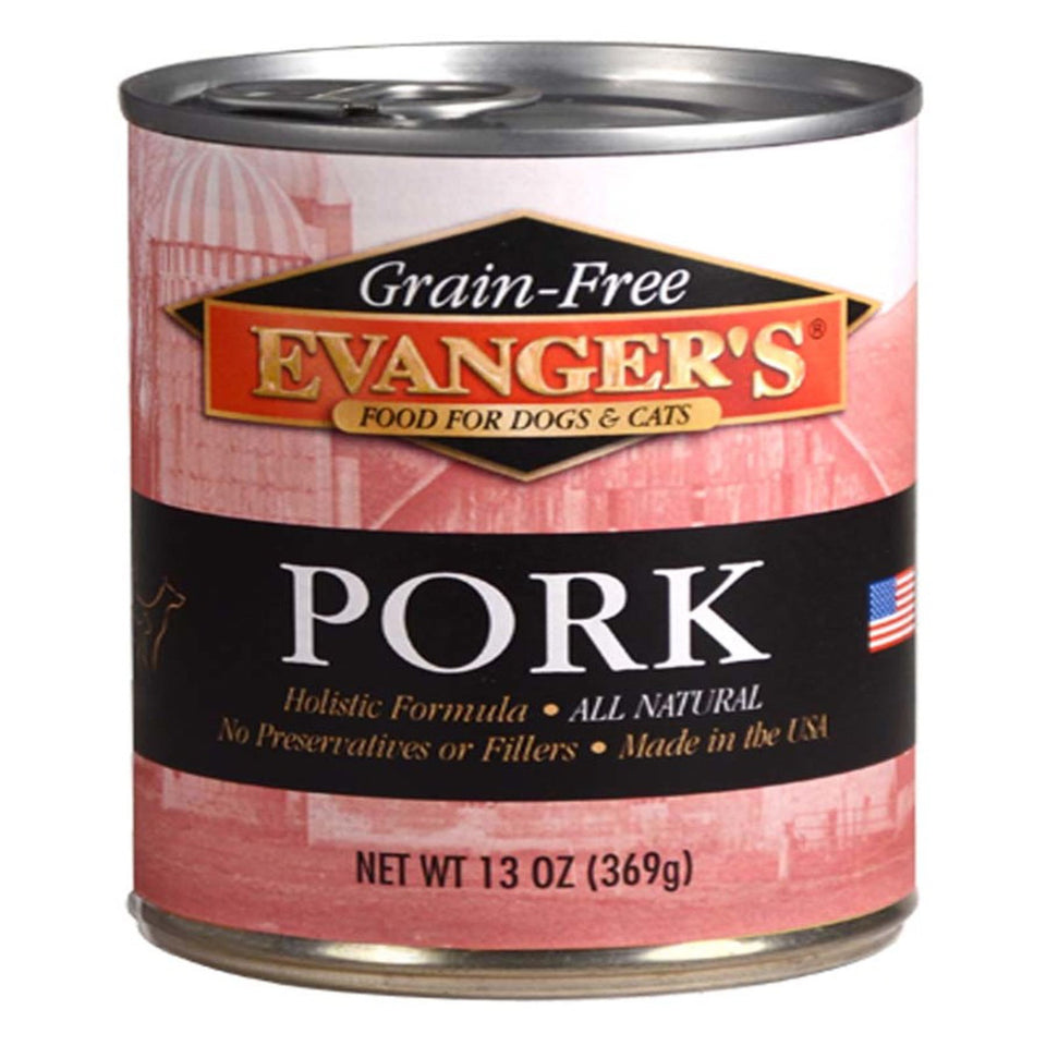Evanger's Grain-Free Wet Dog & Cat Wet Dog Food Pork, 12.8 oz each, Case of 12