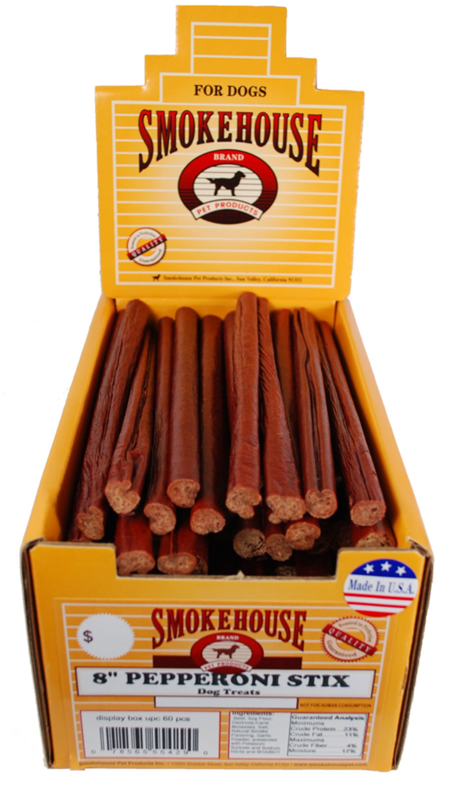 Smokehouse USA Made Pepperoni Stix Dog Treats 8 in, 60 ct