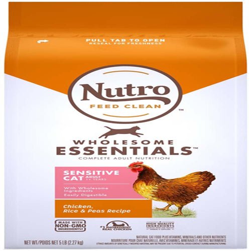 Nutro Products Wholesome Essentials Sensitive Adult Dry Cat Food Chicken, Rice & Peas 5lb - Pets Perfect